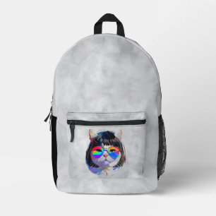 Cat in a Wig + Sunglasses (Painting #7) Printed Backpack