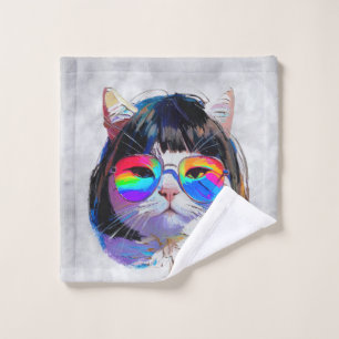 Cat in a Wig + Sunglasses (Painting #7) Wash Cloth
