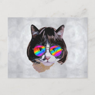 Cat in a Wig + Sunglasses (Painting #8) Postcard