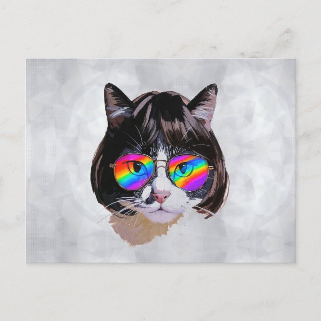 Cat in a Wig + Sunglasses (Painting #8) Postcard (Front)
