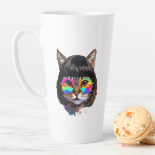 Cat in a Wig + Sunglasses (Painting #9) Latte Mug