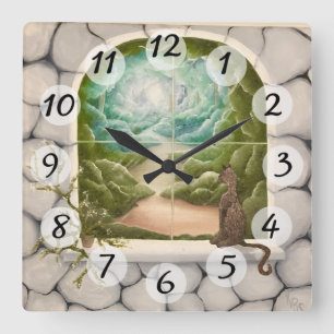 Cat in a Window Square Wall Clock