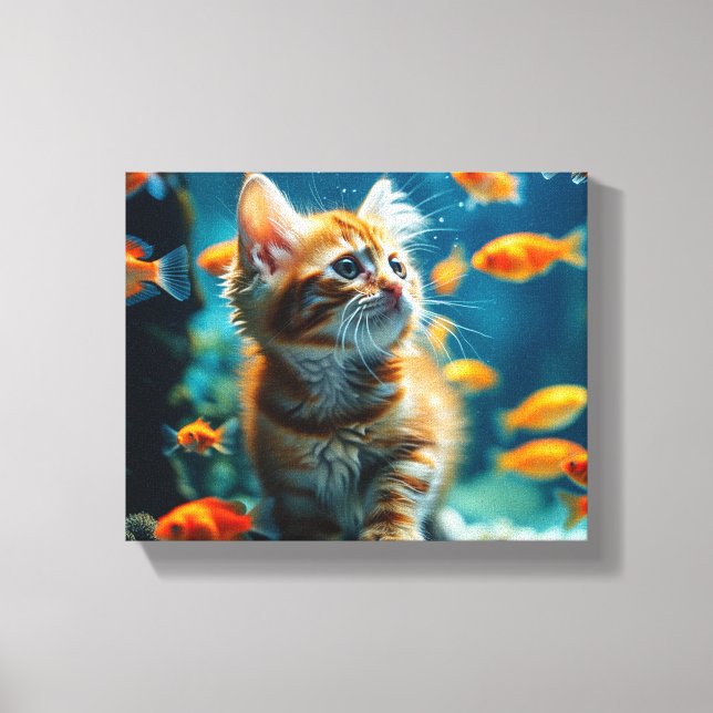 Cat in aquarium canvas art (Front)