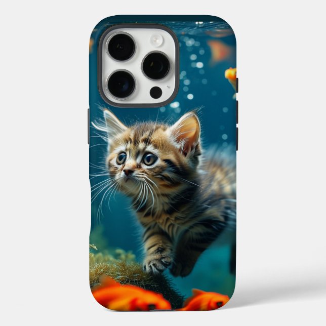 Cat in aquarium iPhone 16 pro Case (Back)