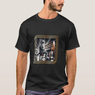 Cat in armour jacket playing piano, sings loudly T-Shirt