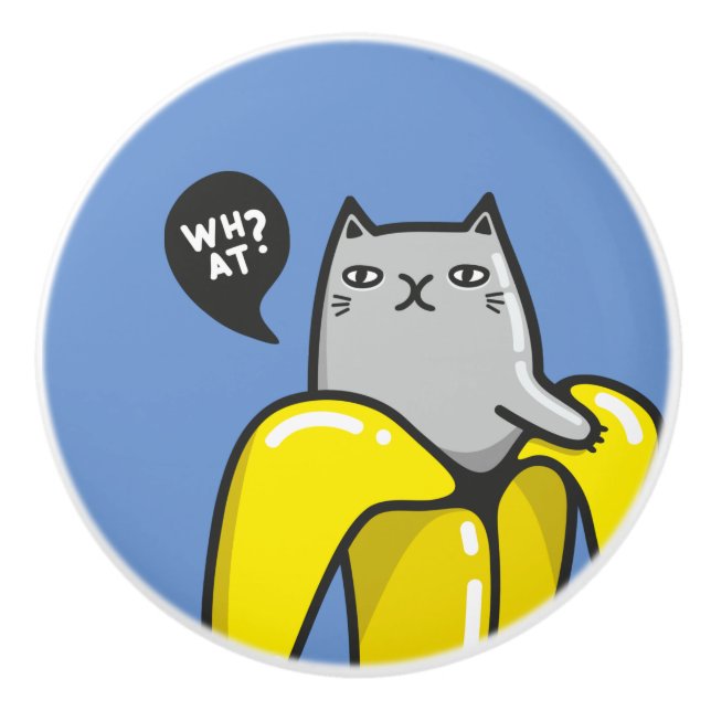Cat in banana ceramic knob (Front)
