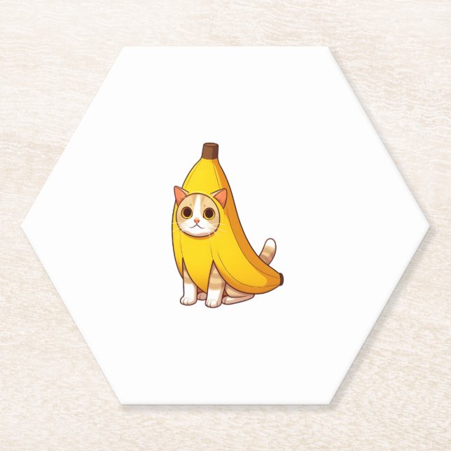 Cat in Banana Costume  Paper Coaster (Front)