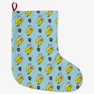 Cat in banana large christmas stocking