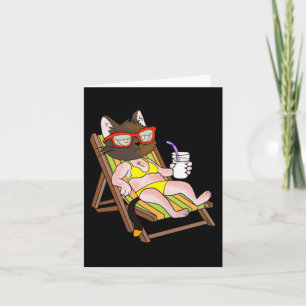 Cat In Bikini On Beach Chair Drinking Card