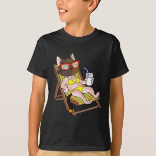 Cat In Bikini On Beach Chair Drinking T-Shirt