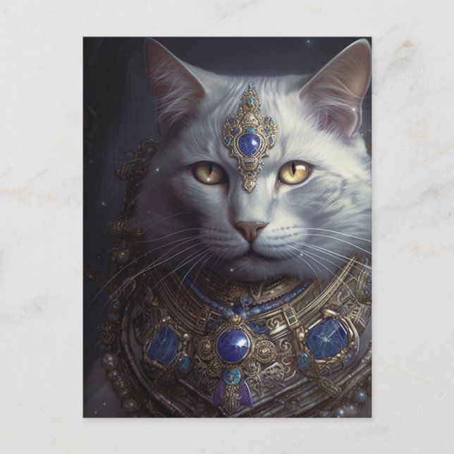 Cat in Blue and Gold Armour Postcard (Front)