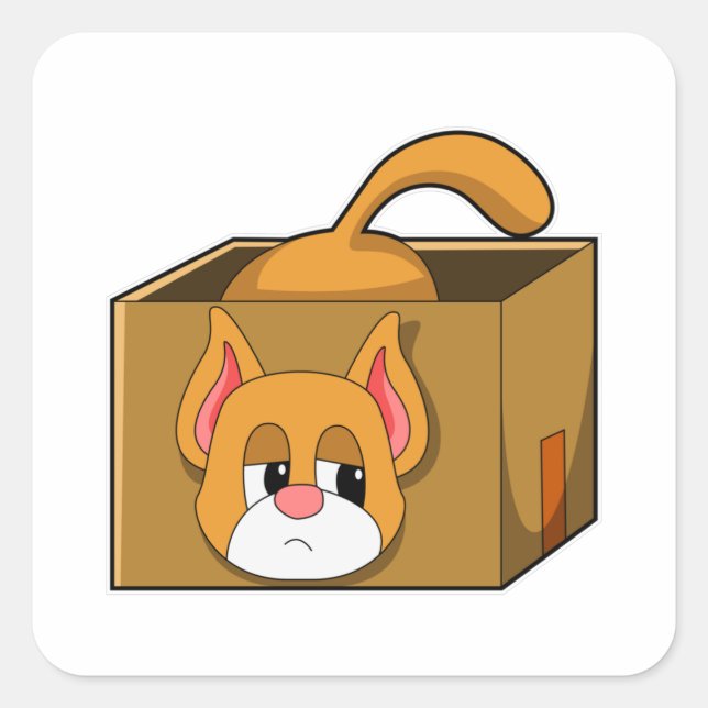 Cat in Box Square Sticker (Front)