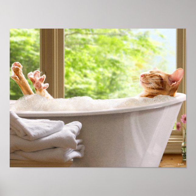 Cat In Bubble Bath Poster (Front)