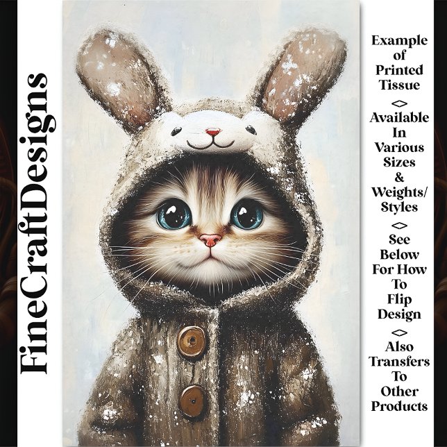 Cat In Bunny Coat, Cute & Adorable BU5 Decoupage Tissue Paper (Creator Uploaded)