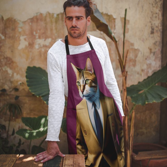 CAT IN BUSINESS SUIT DAD FUNNY KITCHEN APRON (Creator Uploaded)