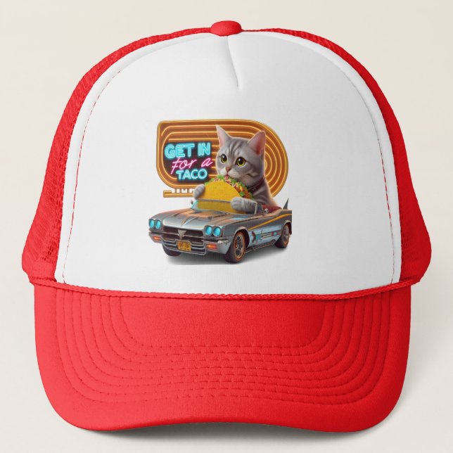 Cat In Car Majesty Get in for a taco Trucker Hat (Front)