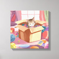 Cat in Cardboard Box | Kitten Watercolor Cat