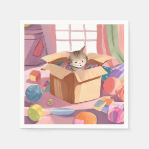 Cat in Cardboard Box Kitten Watercolor Cat Napkin