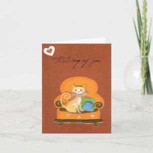Cat in Chair Thinking of You Card