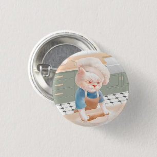 Cat In Chef Hat Rolling Dough at Kitchen 3 Cm Round Badge