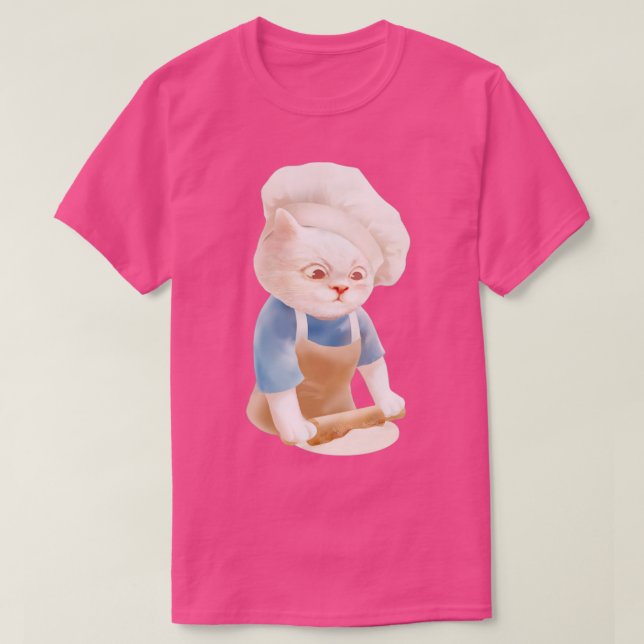 Cat In Chef Hat Rolling Dough  T-Shirt (Design Front)