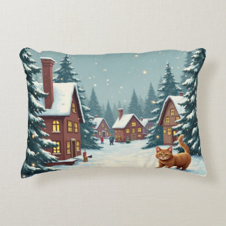 cat in christmas village decorative cushion