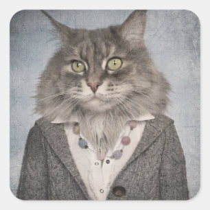Cat In Clothes Square Sticker