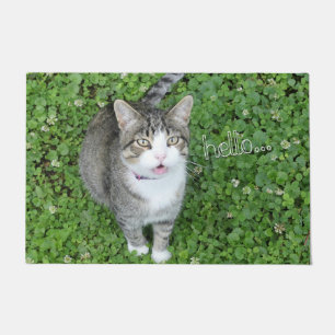 Cat in Clover Saying Hello Doormat