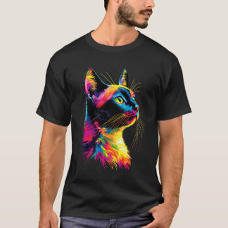 Cat in Colorful Rainbow Colors Popart Meow Love Ca T-Shirt