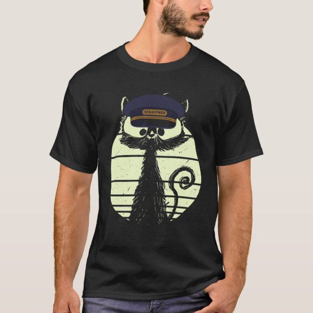 Cat In Conductor Engineer Uniform Cat Train Conduc T-Shirt (Front)