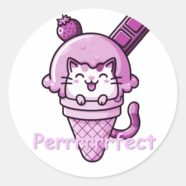 Cat in Cone Perfect Pink  Classic Round Sticker (Front)