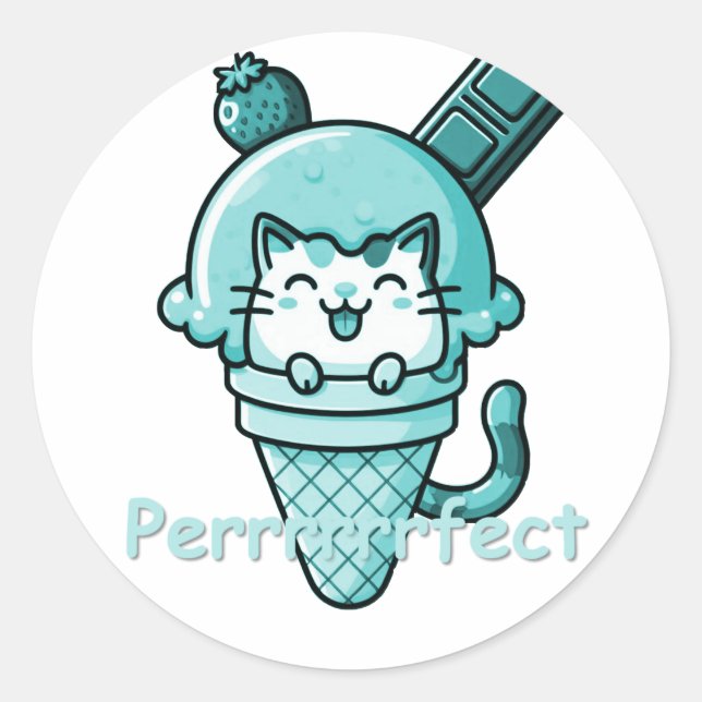 Cat in Cone Perfect Teal  Classic Round Sticker (Front)