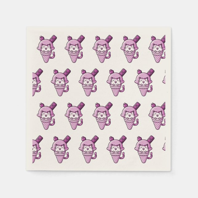Cat in Cone Pink  Napkin (Front)