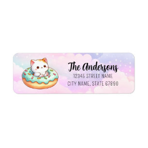 Cat in Doughnut Return Address Labels