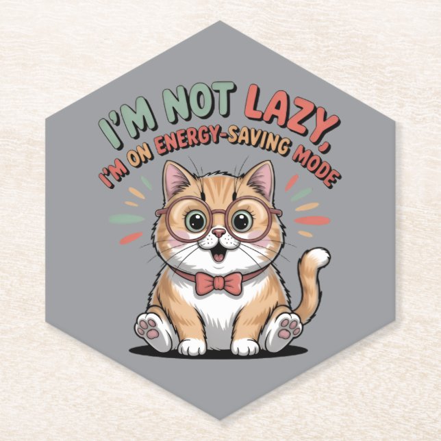 Cat in Energy Saving Mode Paper Coaster (Front)
