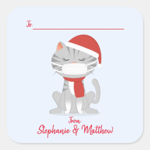 Cat in Face Masks Christmas Square Sticker