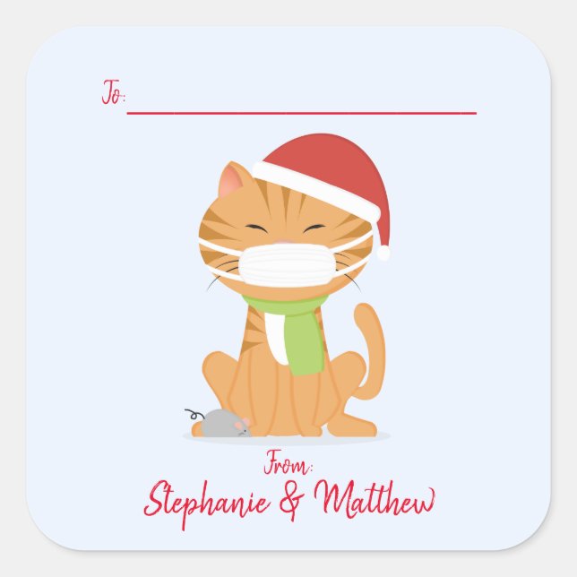 Cat in Face Masks Christmas Square Sticker (Front)