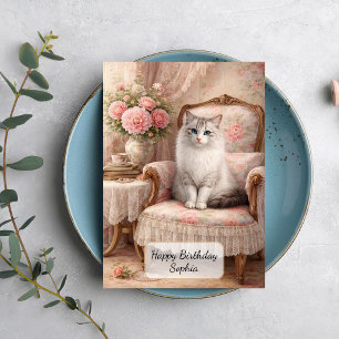 Cat in Floral Armchair Card
