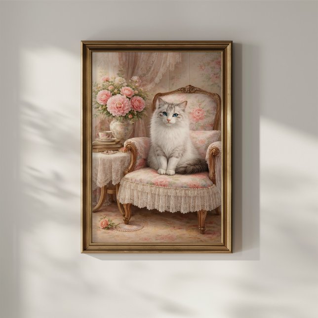 Cat in Floral Armchair Poster (Creator Uploaded)