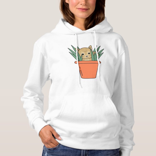 Cat In Flower Pot Funny Kitten In Plants Hoodie (Front)