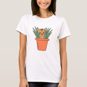 Cat In Flower Pot Funny Kitten In Plants T-Shirt