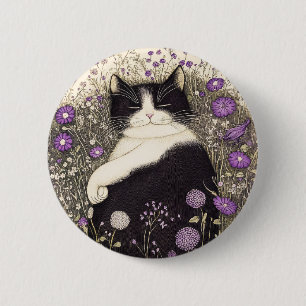 Cat in Flowers 6 Cm Round Badge