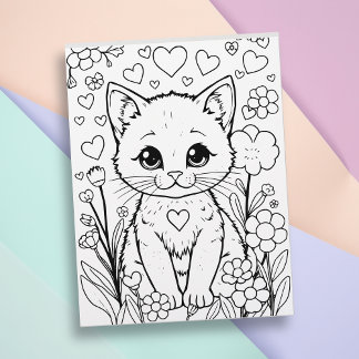 Cat in Flowers Colouring Page