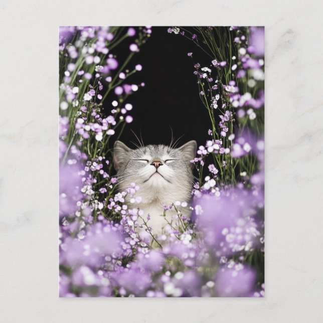 Cat in Flowers Postcard (Front)