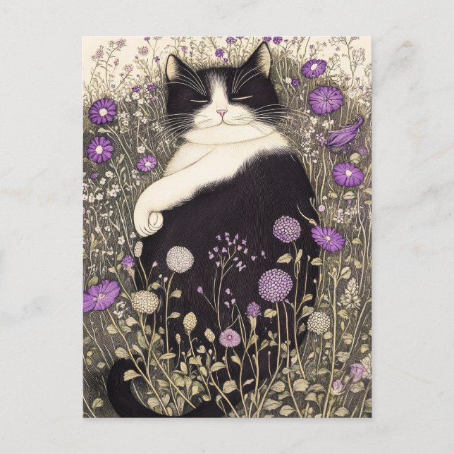 Cat in Flowers Postcard (Front)