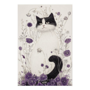 Cat in Flowers Poster