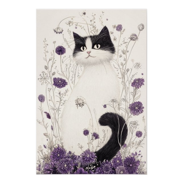Cat in Flowers Poster (Front)