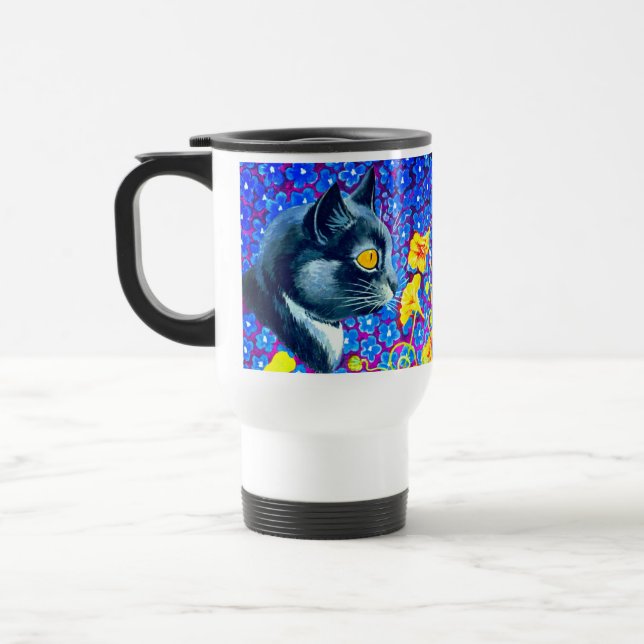 Cat in Flowers Travel Mug (Left)