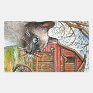 Cat in Front of Barn House Rectangular Sticker