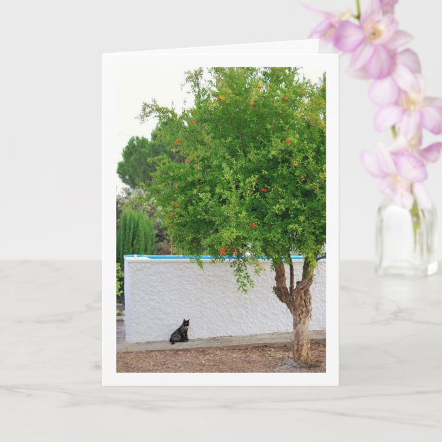 Cat in Garden Portrait Card (Orchid)